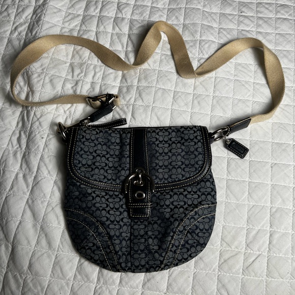 Coach Navy Blue mini C canvas and Leather off-white strap y2k vintage crossbody - Picture 1 of 3
